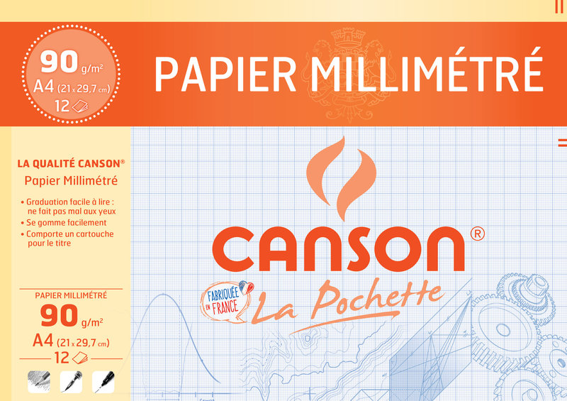 CANSON Pochette Papier Millimétré Bleu A4 12Fl 90G