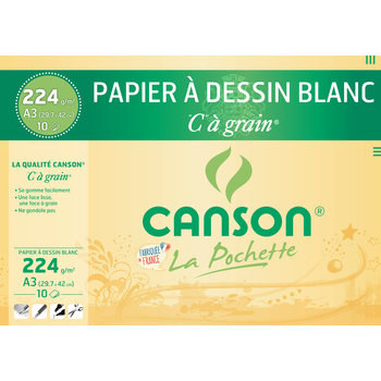 CANSON Pochette papier à dessin blanc 'C' à GRAIN® A3 10 feuilles 224g/m²
