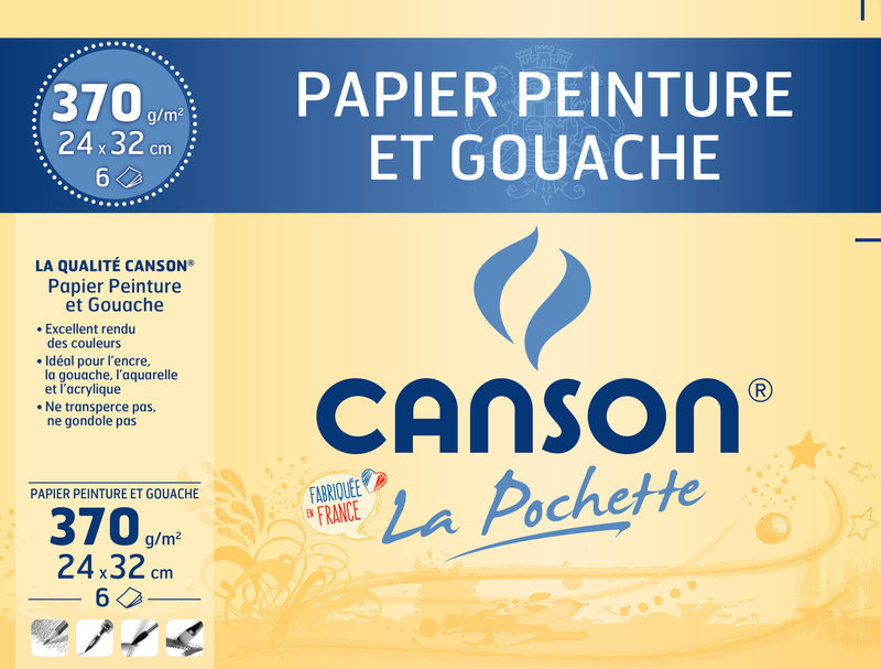 CANSON Pochette Papier Peinture Et Gouache 24x32cm 6Fl 370G
