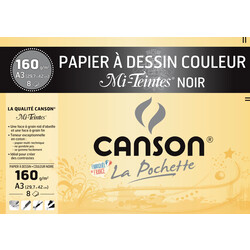 CANSON Pochette Papier à Dessin Couleur Mi-teintes® Noir A3 160g/m² 8 Feuilles