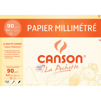 CANSON Pochette Canson® Papier Millimétré Bistre A4 12Fl 90G/M²