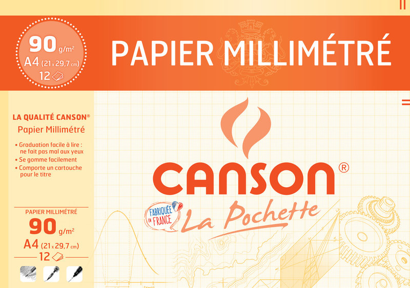 CANSON Pochette Papier Millimétré Bistre A4 12Fl 90G