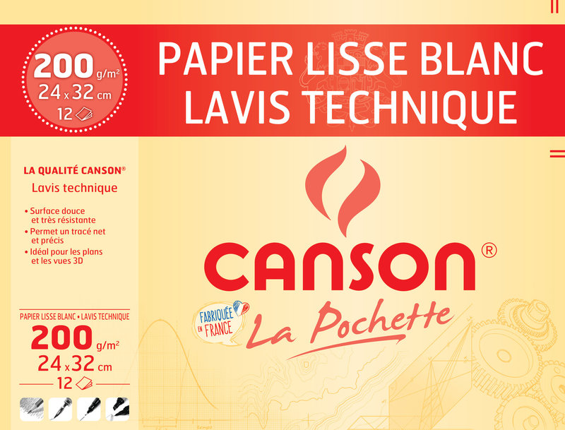 CANSON Pochette Dessin Technique 24x32cm 12Fl 200G