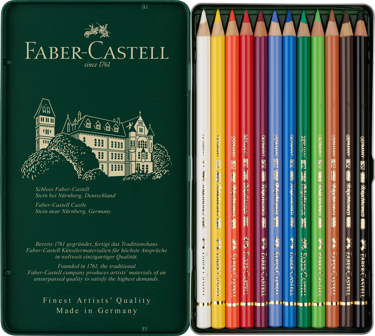 FABER CASTELL Cray. Polychromos boîte métal 12x