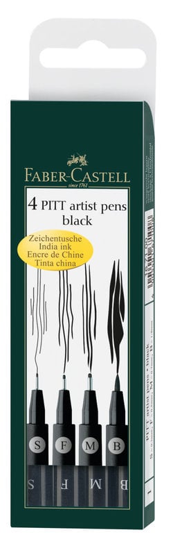 FABER CASTELL Feutres Pitt Artist Pen noir pochette x4