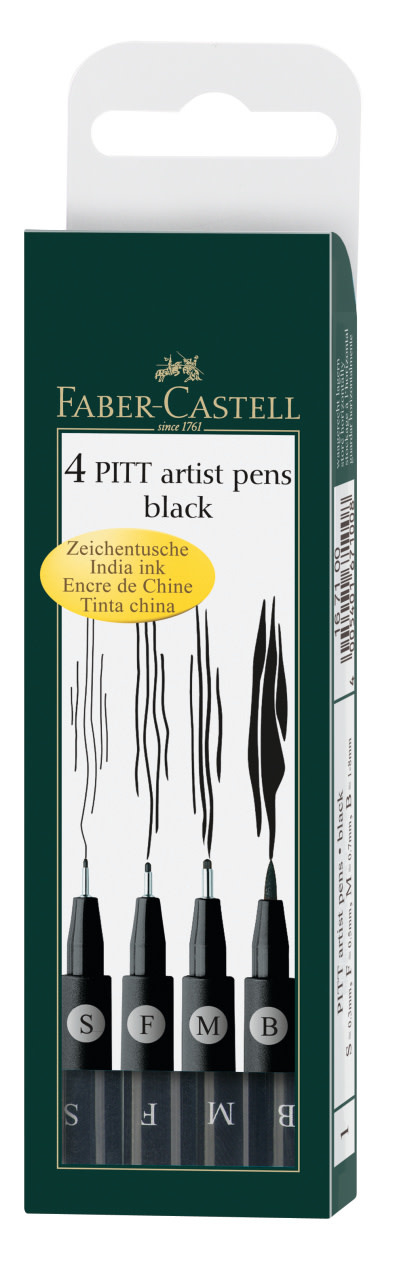 FABER CASTELL Feutres Pitt Artist Pen noir poch. 4x