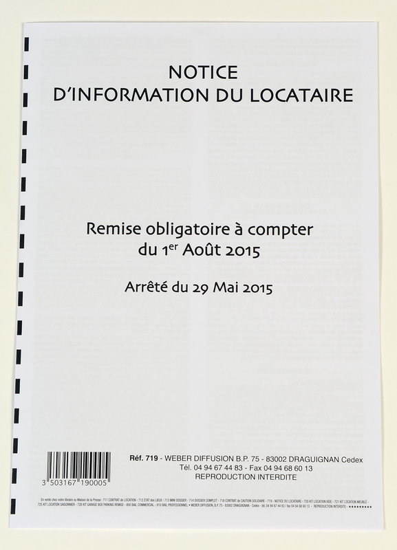 WEBER DIFFUSION NOTICE D'INFORMATION DU LOCATAIRE