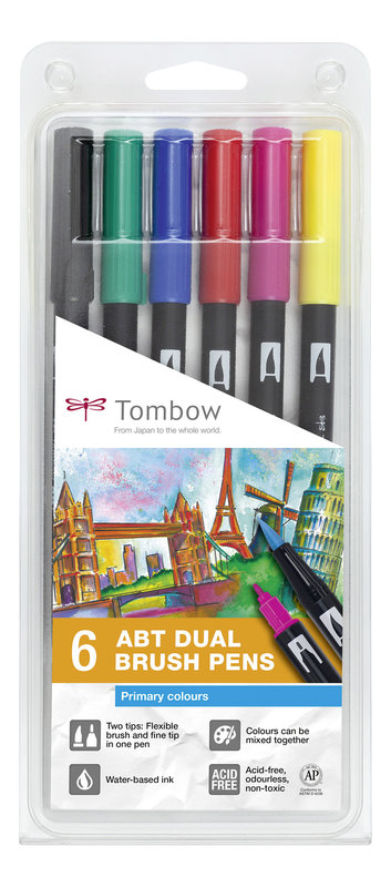 TOMBOW ABT Dual Brush Pen, Set De 6, Couleurs Primaires