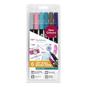 TOMBOW ABT-6P-5 Dual Brush Pen Kit of 6, Vintage Colours (respectively 1x ABT-N49, N52, 379, 407, 569, 817)