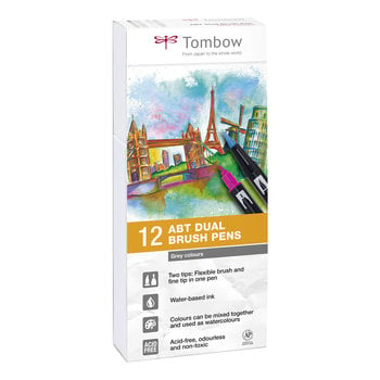 TOMBOW ABT-12P-3 Dual Brush Pen Kit of 12, shades of gray (1 x N15, N25, N35, N45, N55, N57, N65, N75, N79, N89, N95, 491 respectively)