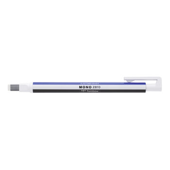 TOMBOW Stylo Gomme Mono Zéro, Rechargeable, Pointe Rectangulaire 2,5x5mm, Bleu / Blanc / Noir