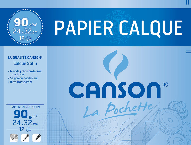 CANSON Tracing paper 24X32Cm 12Fl 90G/m² pocket