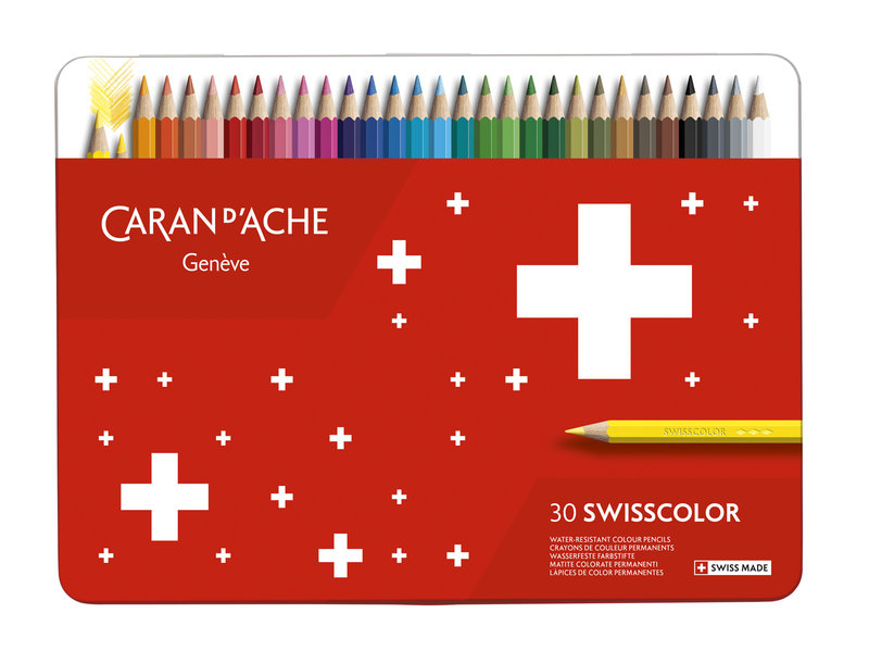 CARAN D'ACHE Swisscolor Metal box of 30 permanent color pencils