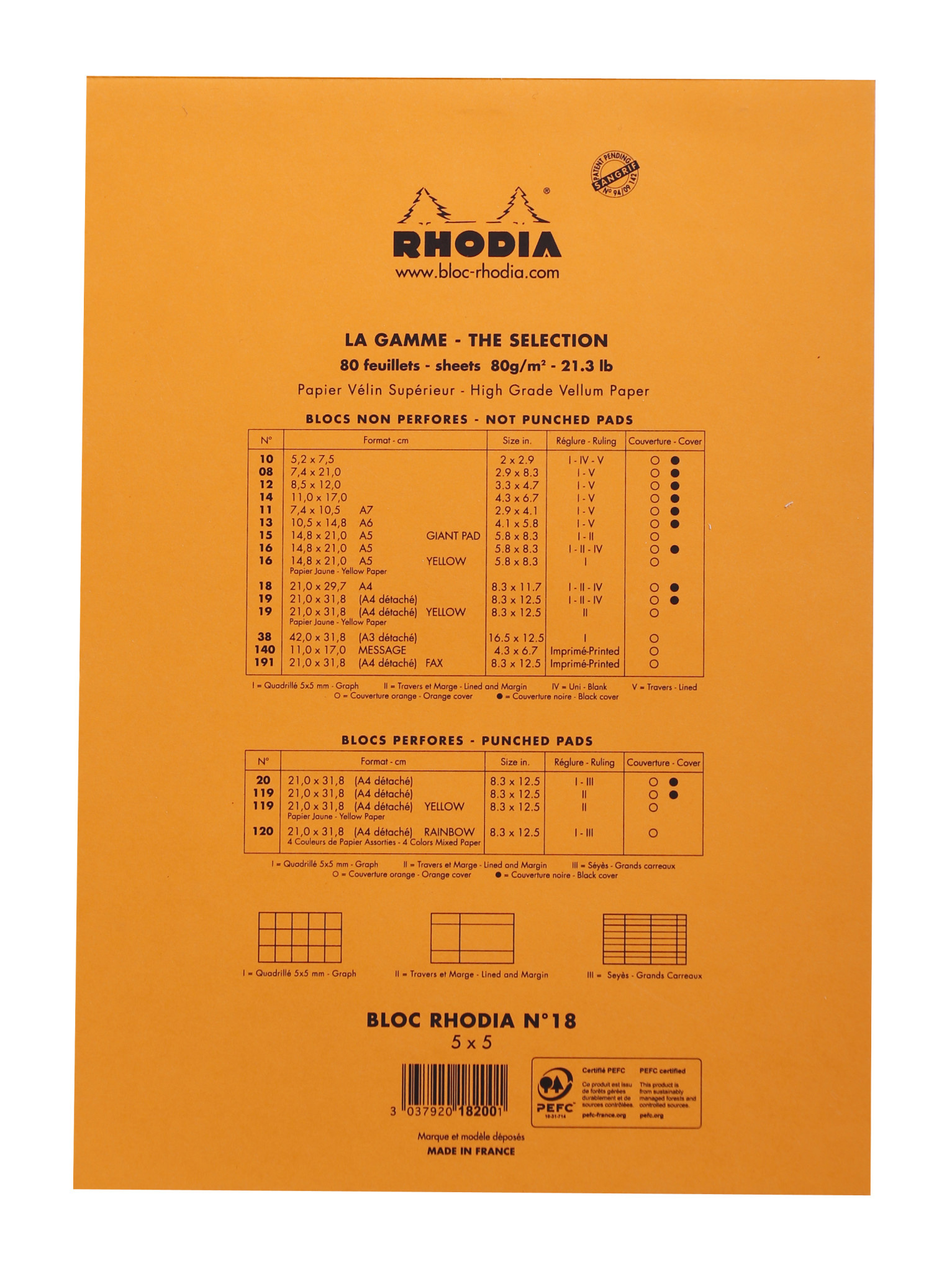 RHODIA Bloc Agrafé Rhodia Orange N°18 21X29,7 Cm 80 Feuillets Petits Carreaux 5X5 80 G