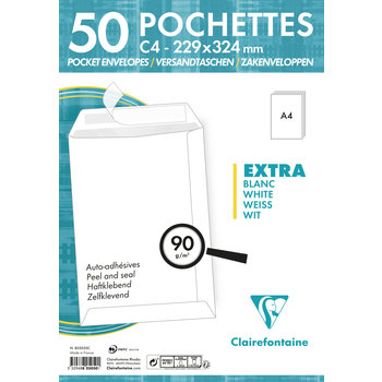 CLAIREFONTAINE Pochette Adhéclair 229x324  blanc 90g pqt 50