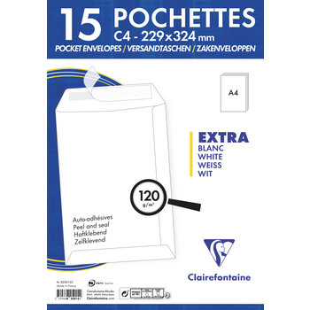 CLAIREFONTAINE Pochette Adhéclair 229x324 blanc 120g pqt 15
