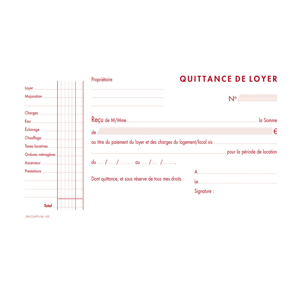 EXACOMPTA Quittances Loyer 12,5/21 50T A.