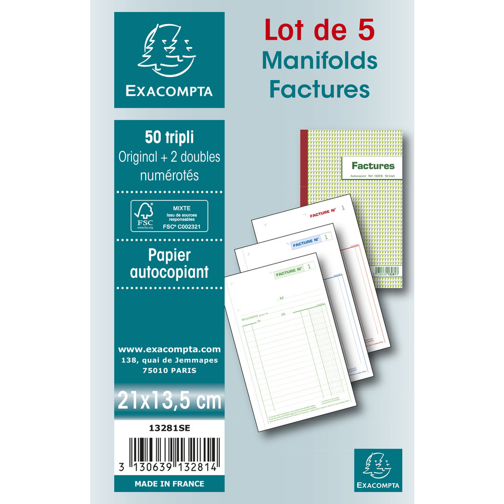 EXACOMPTA Manifolds Factures 21/13,5 50T A.