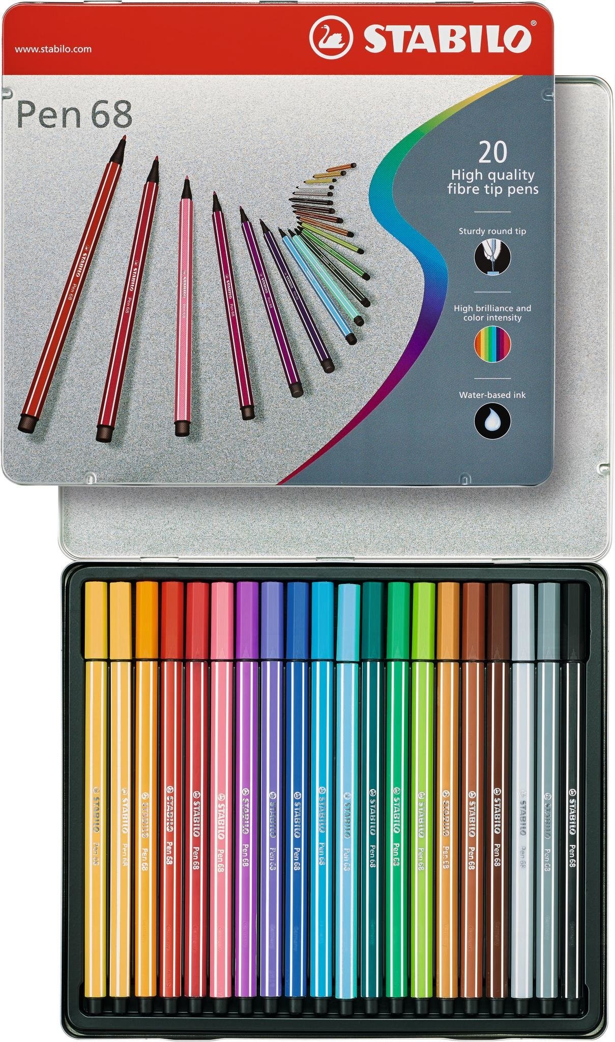 STABILO Feutre de dessin Pen 68 brush, ColorParade de 20 - Tout Le Scolaire