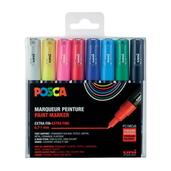 UNI-BALL Posca Set de 8 marqueurs pointe conique extra-fine - PC1MC couleurs basiques