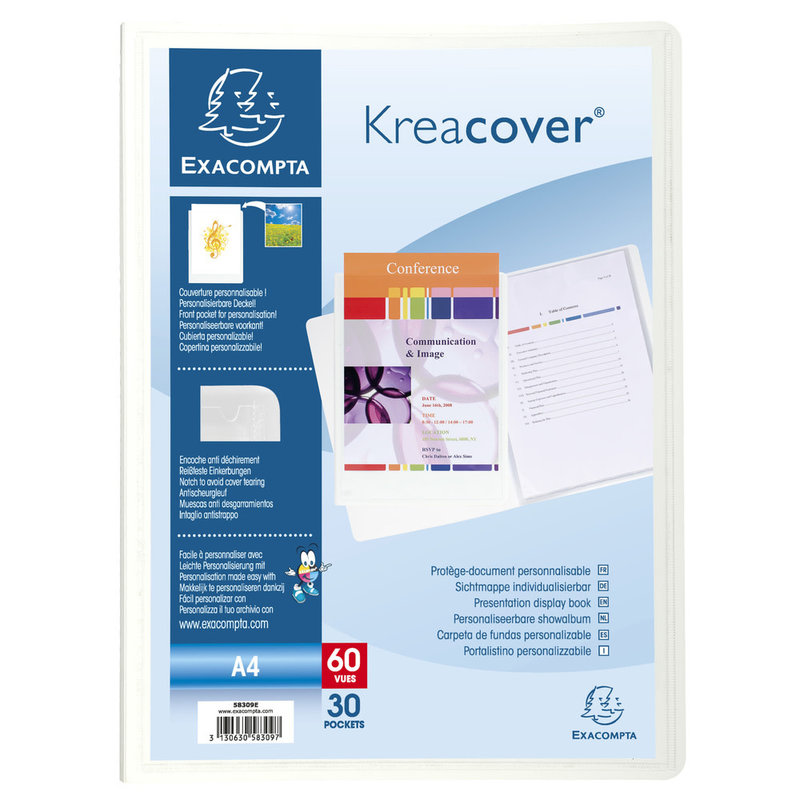 Protège-documents en polypropylène rigide Kreacover® 60 vues - A4 - Blanc -  Papeterie Michel