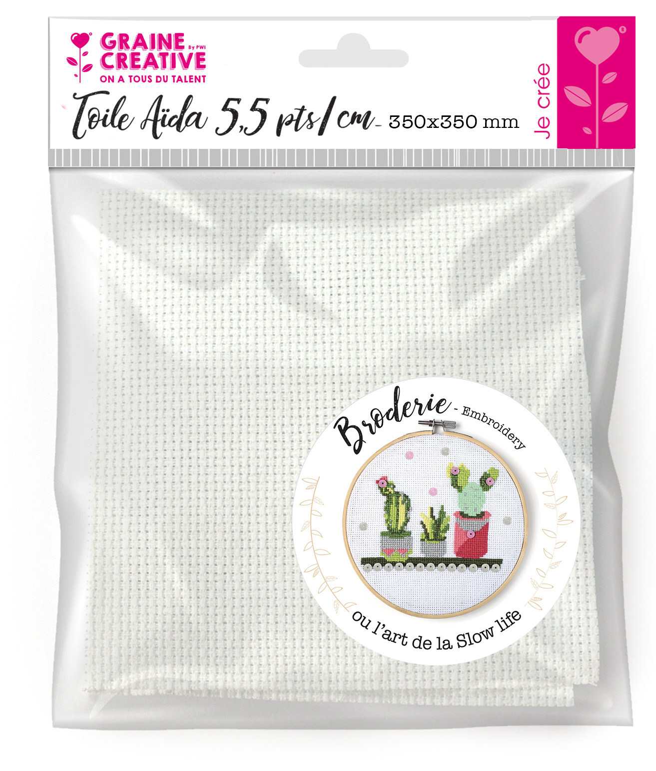 GRAINE CREATIVE Toile Aida 5.5 Pts/Cm Blanche 350X350Mm