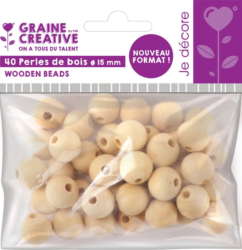 GRAINE CREATIVE Sachet 40 Perles De Bois Ø 15 Mm