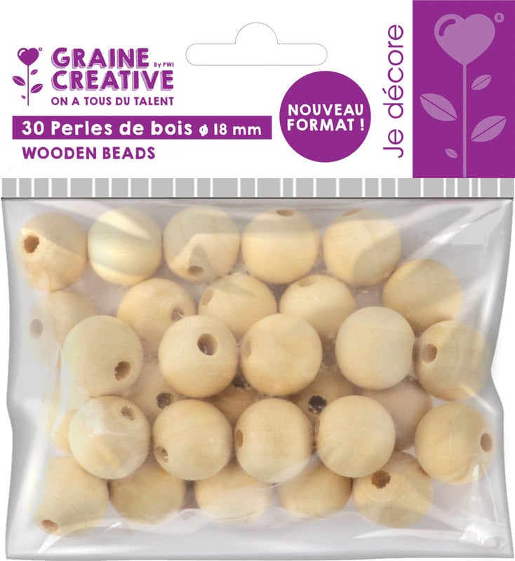 GRAINE CREATIVE Sachet 30 Perles De Bois Ø 18 Mm