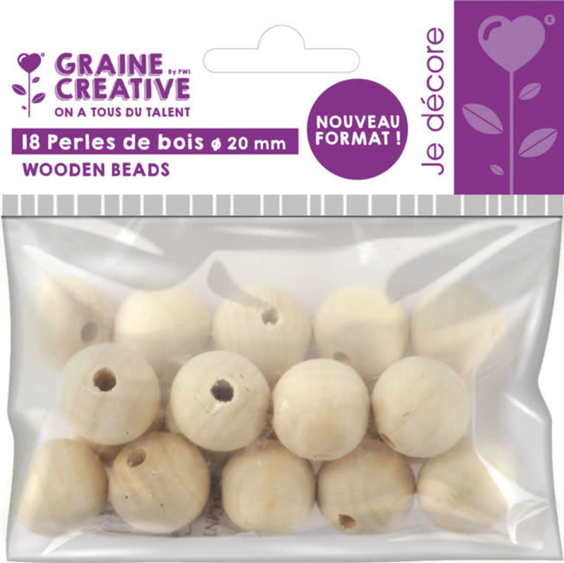 GRAINE CREATIVE Sachet 18 Perles De Bois  Ø 20 Mm