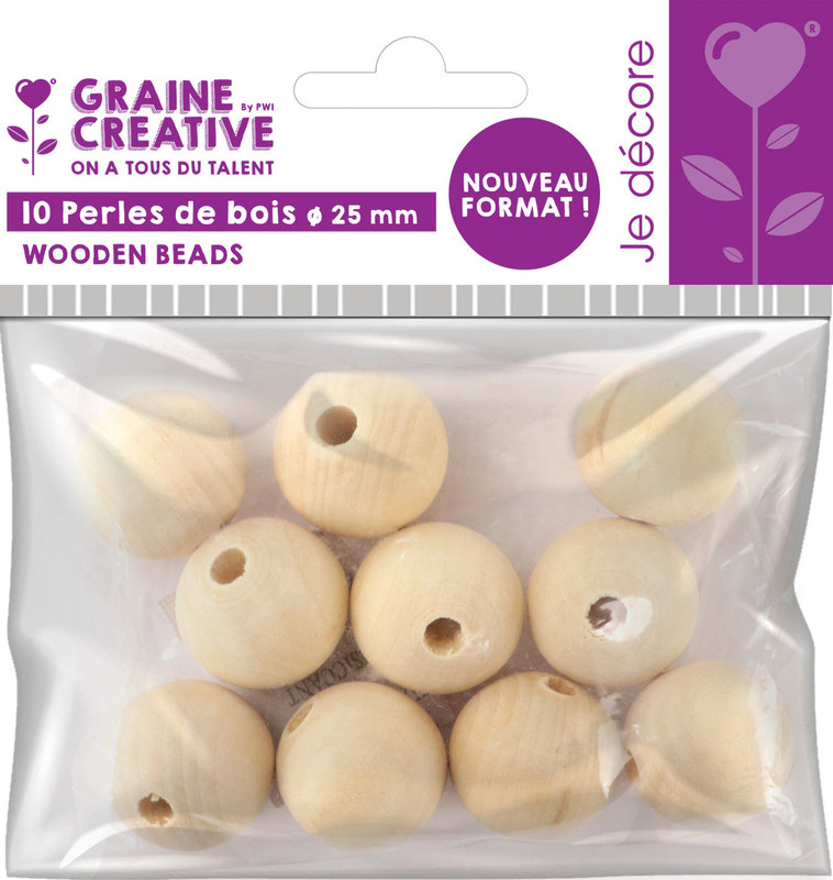 GRAINE CREATIVE Bag 10 Wooden Beads Ø 25 Mm