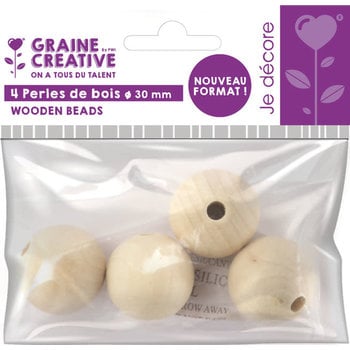 GRAINE CREATIVE Sachet 4 Perles De Bois Ø 30 Mm