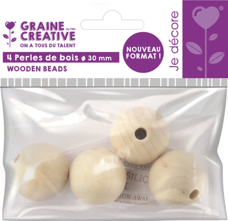 GRAINE CREATIVE Bag 4 Wooden Beads Ø 30 Mm