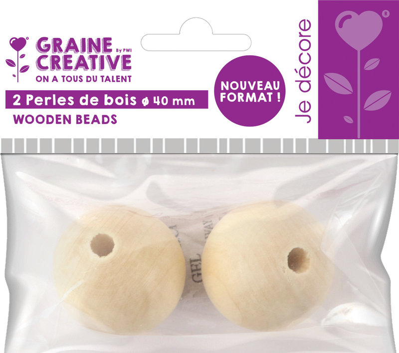 GRAINE CREATIVE Bag 2 Wooden Beads Ø 40 Mm