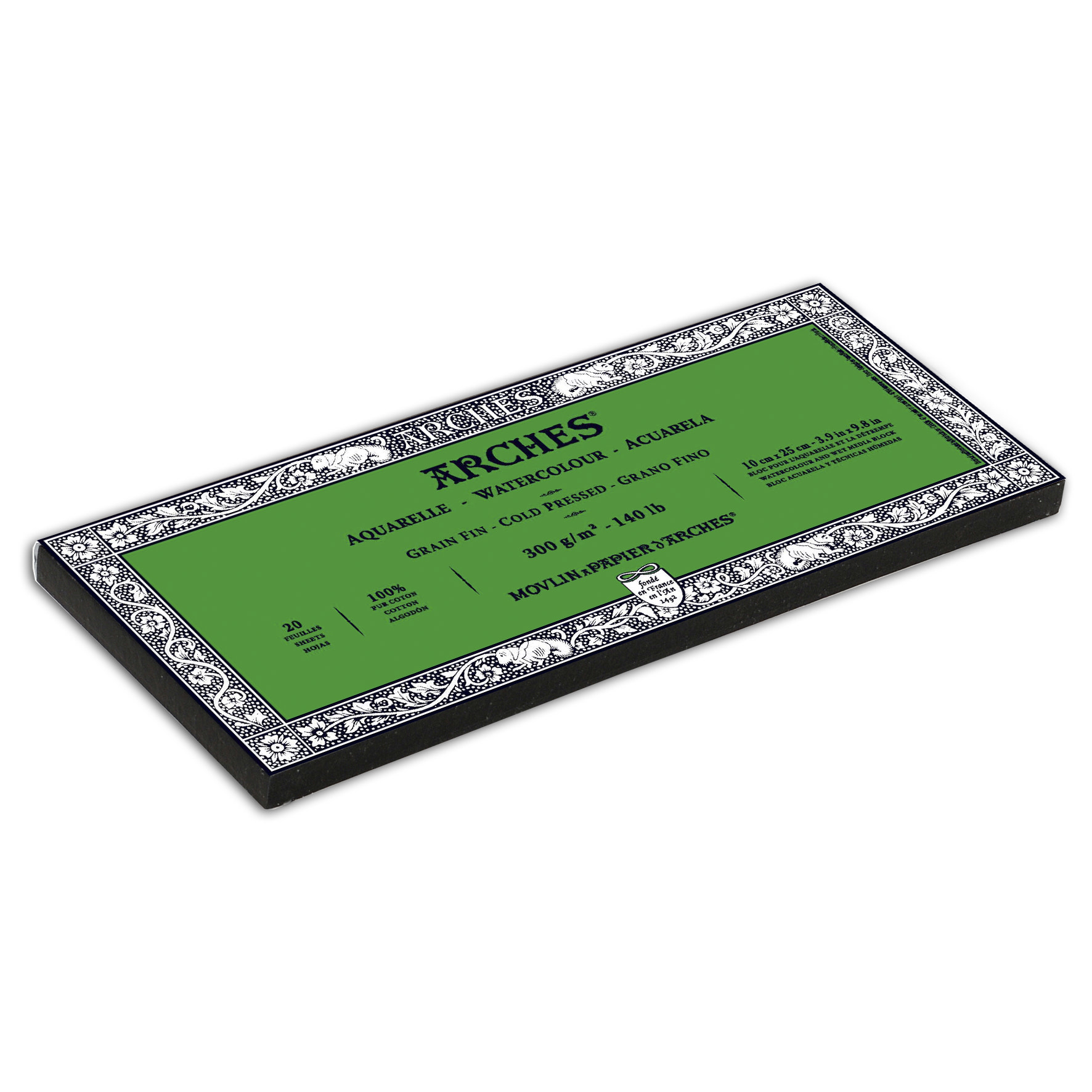 ARCHES Arches® Aquarelle Grain Fin 300 G/M² Blanc Naturel Bloc Collé 4 Côtés 10 X 25 Cm