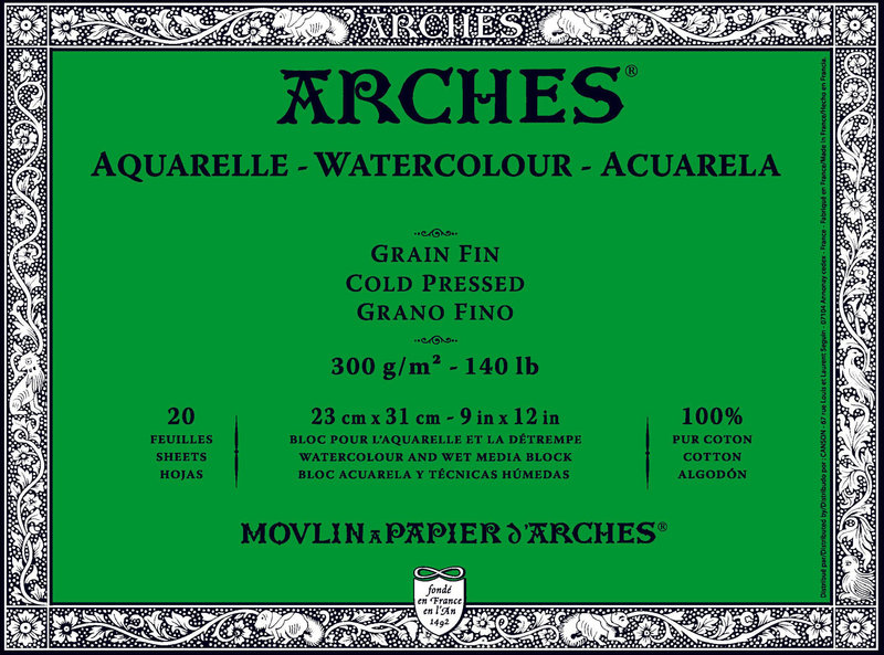 ARCHES Aquarelle Grain Fin 300G Bloc Collé 4 Côtés 23x31cm
