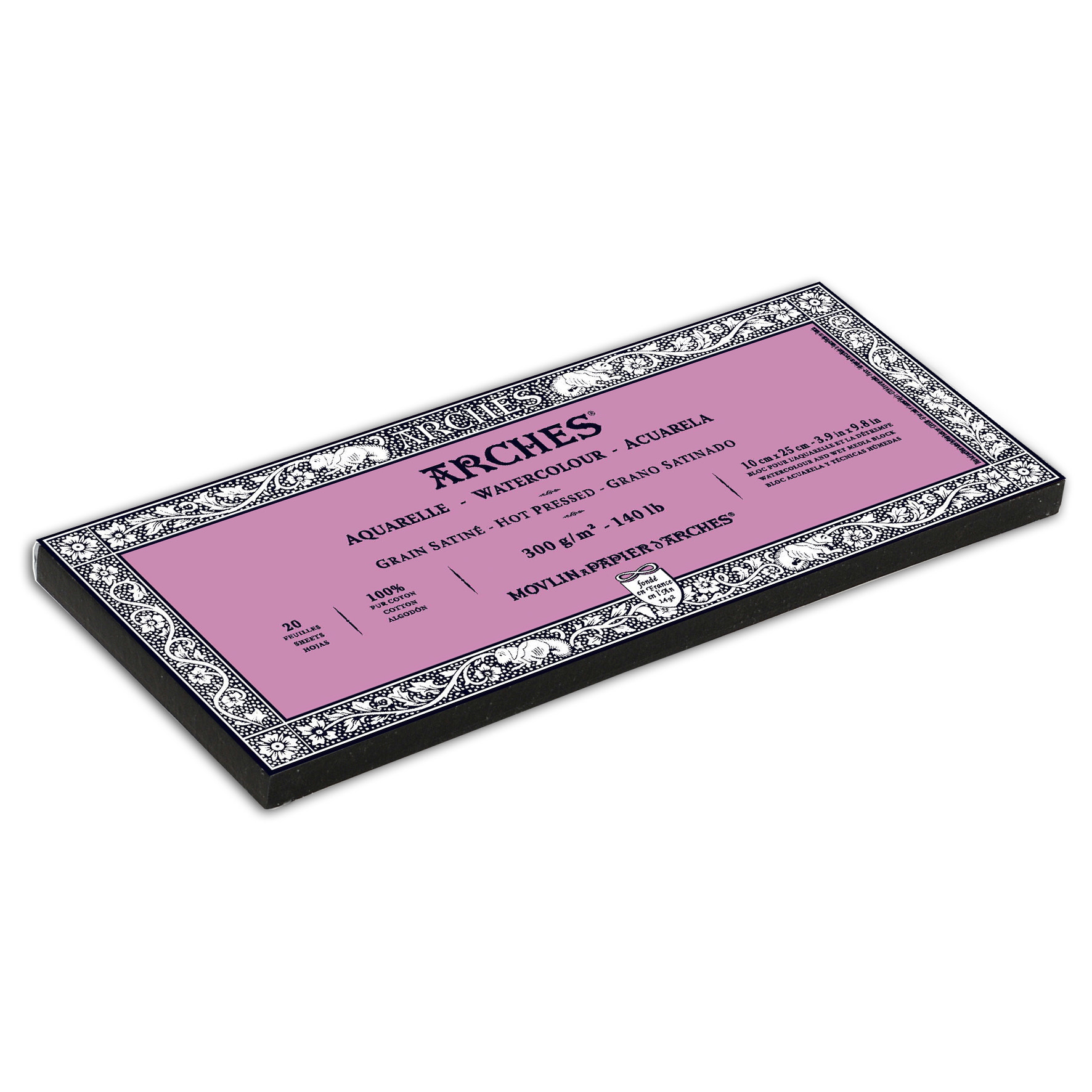 ARCHES Arches® Aquarelle Grain Satiné 300 G/M² Blanc Naturel Bloc Collé 4 Côtés 10 X 25 Cm
