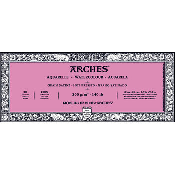 ARCHES Arches® Aquarelle Grain Satiné 300 G/M² Blanc Naturel Bloc Collé 4 Côtés 10 X 25 Cm