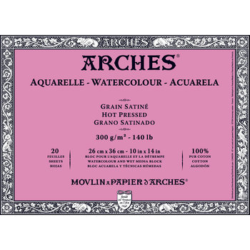 ARCHES Arches® Aquarelle Grain Satiné 300 G/M² Blanc Naturel Bloc Collé 4 Côtés 26 X 36 Cm