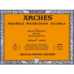 ARCHES Arches® Aquarelle Grain Torchon 300 G/M² Blanc Naturel Bloc Collé 4 Côtés 23 X 31 Cm