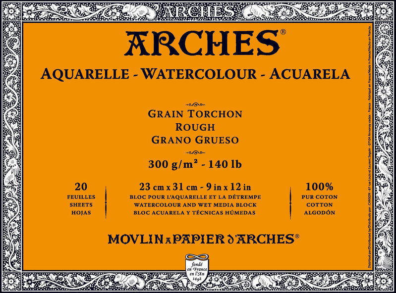 ARCHES Aquarelle Grain Torchon 300 G Bloc Collé 4 Côtés 23x31cm