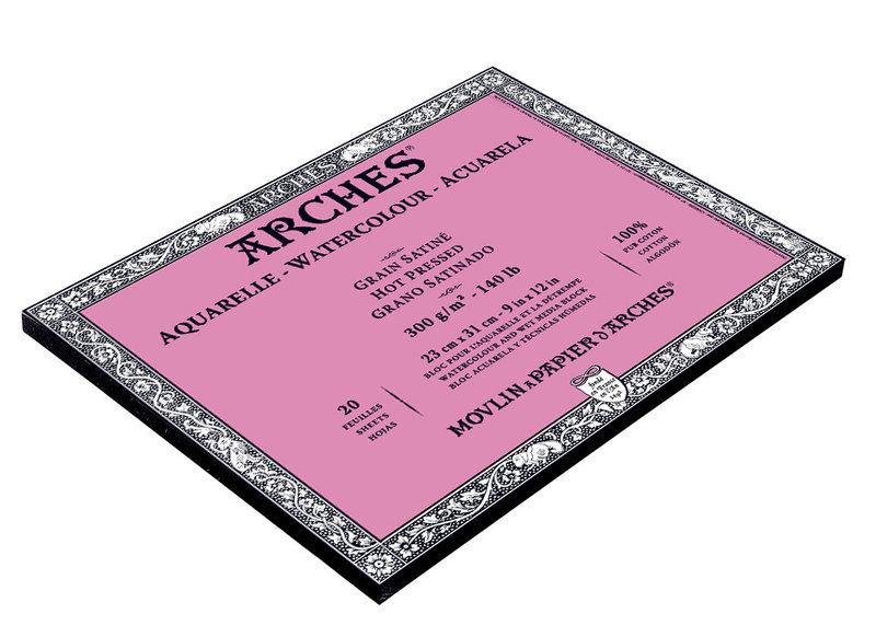 ARCHES Arches® Aquarelle Grain Satiné 300 G/M² Blanc Naturel Bloc Collé 4 Côtés 23 X 31 Cm