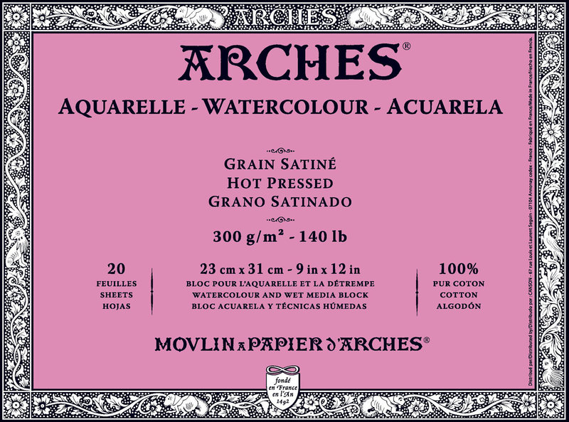 ARCHES Arches® Aquarelle Grain Satiné 300 G/M² Blanc Naturel Bloc Collé 4 Côtés 23 X 31 Cm