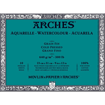 BLOC PAPIER AQUARELLE A3 300G/M² GRAIN FIN COLLÉS 1 CÔTÉS – ARCHES