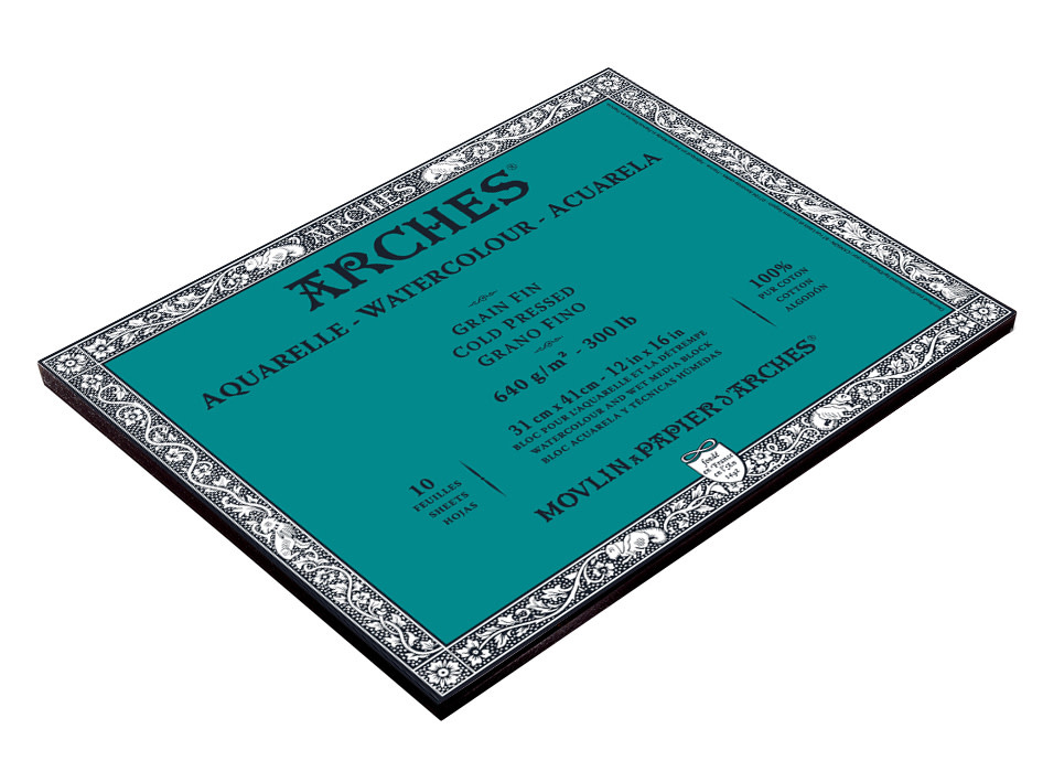 ARCHES Arches® Aquarelle Grain Fin 640 G/M² Blanc Naturel Bloc Collé 4 Côtés 31 X 41 Cm
