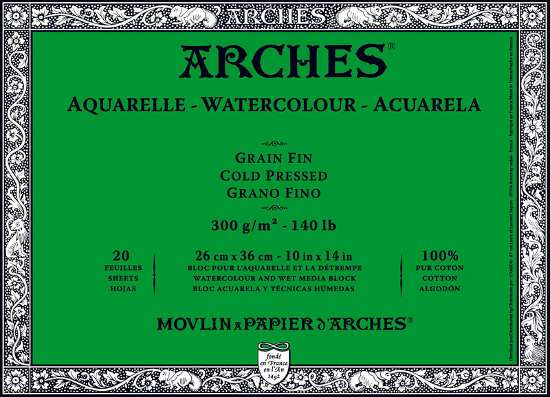 ARCHES Aquarelle Grain Fin 300G Bloc Collé 4 Côtés 26x36cm