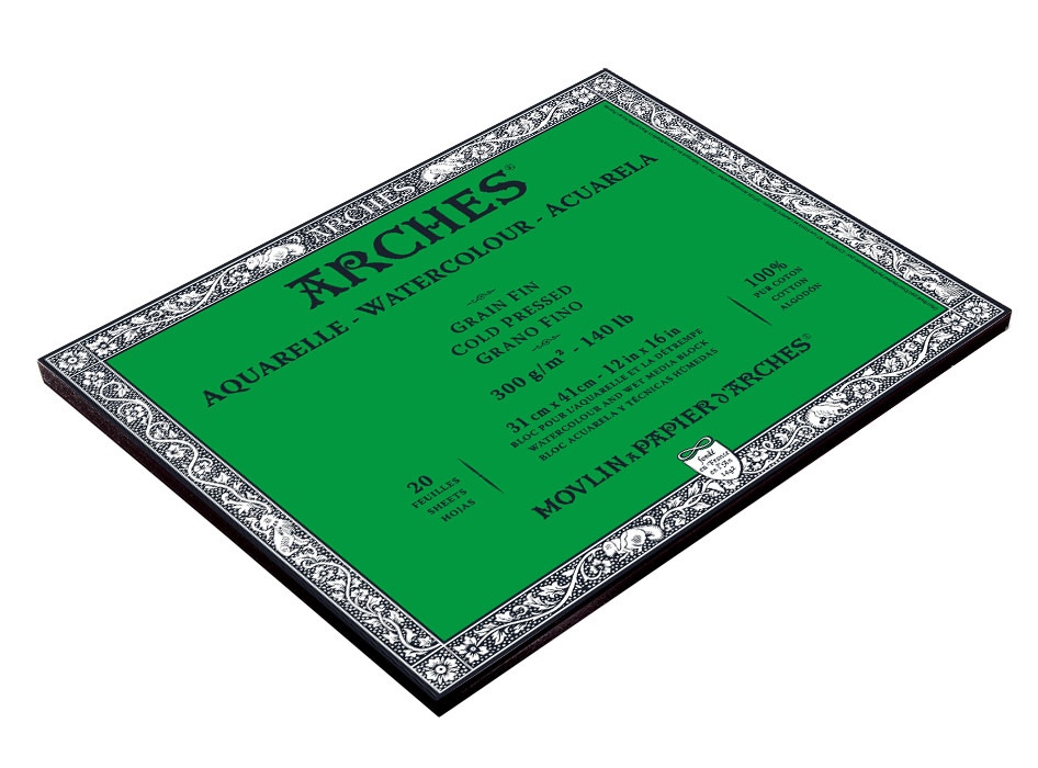 ARCHES Arches® Aquarelle Grain Fin 300 G/M² Blanc Naturel Bloc Collé 4 Côtés 31 X 41 Cm