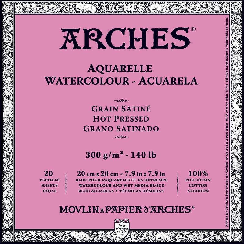 ARCHES Watercolor Pad 4 sides Satin 20x20cm White 20 Sheets 300g