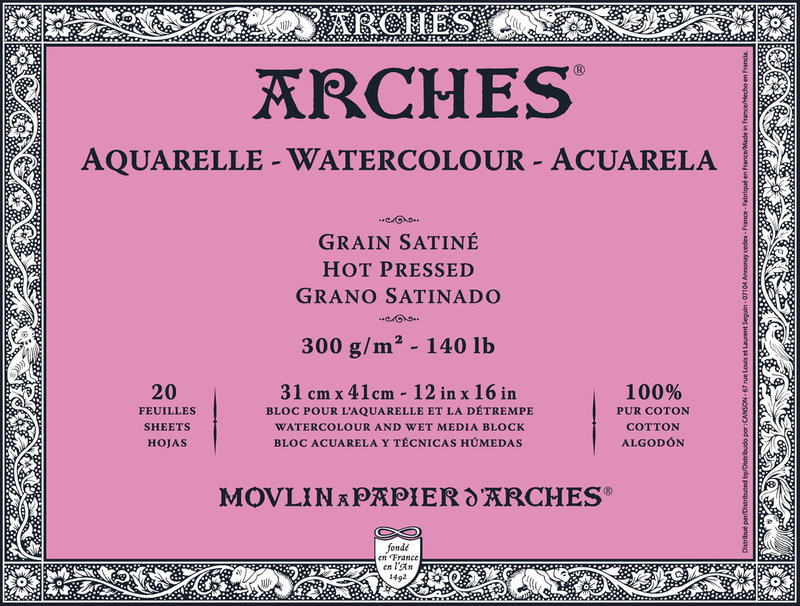 ARCHES Aquarelle Grain Satiné 300G² Bloc Collé 4 Côtés 31x41cm