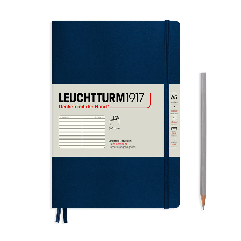 LEUCHTTURM 1917 Carnet de notes Couverture souple Bleu Marine, Medium (A5), 123 p., ligné