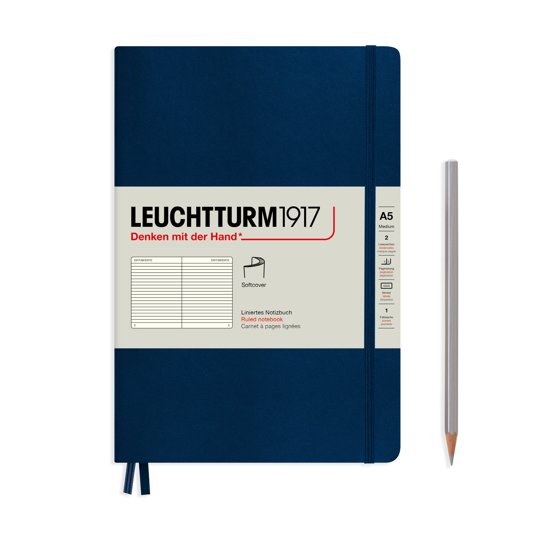LEUCHTTURM 1917 Bleu Marine, Couverture Souple, Medium (A5), 123 P., Ligné